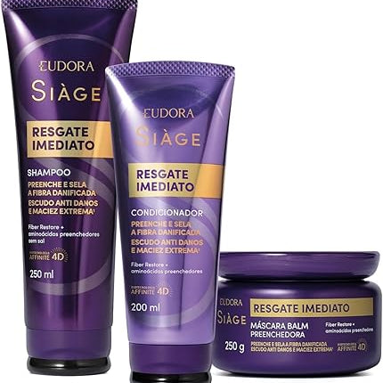 Siàge Resgate Imediato Combo: Shampoo 250ml + Conditioner 200ml + Hair Mask 250g