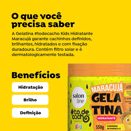 Salon Line, Gelatina Capilar Hidratante, Maracujá, #todecacho Kids, Vegana - Para Cabelos Ondulados, Cacheados e Crespos, Salon Line, 550g