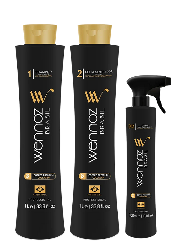 Wennoz Brasil Honma Tokyo Kit Coffee Premium Collagen Progressive Brush Kit 2x1000ml/33.8 fl.oz + 300ml Spray