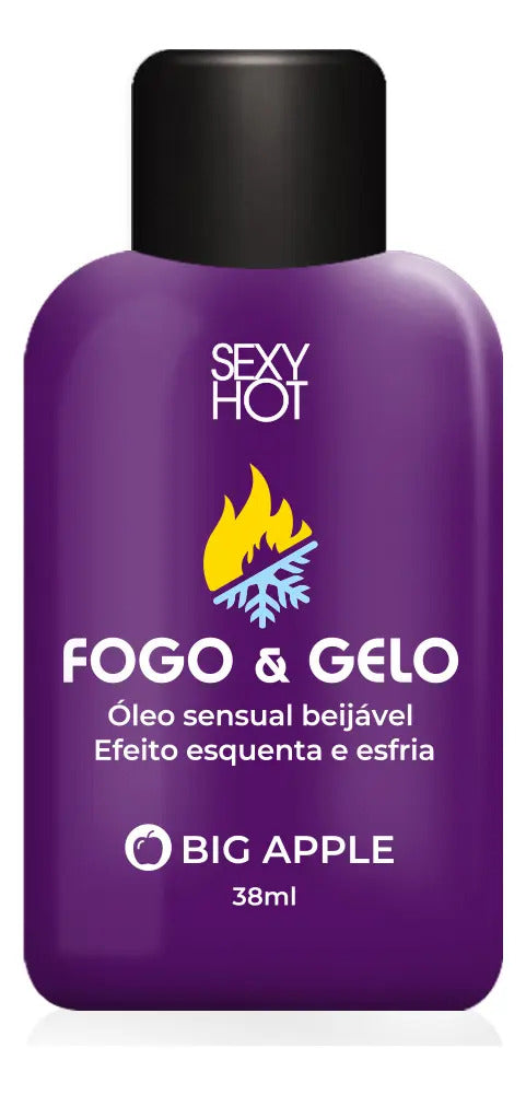 BuyBrazil Fogo e Gelo Big Apple Kissable Sensation Oil, shiny bottle with apple flavoring, designed for sensual use.