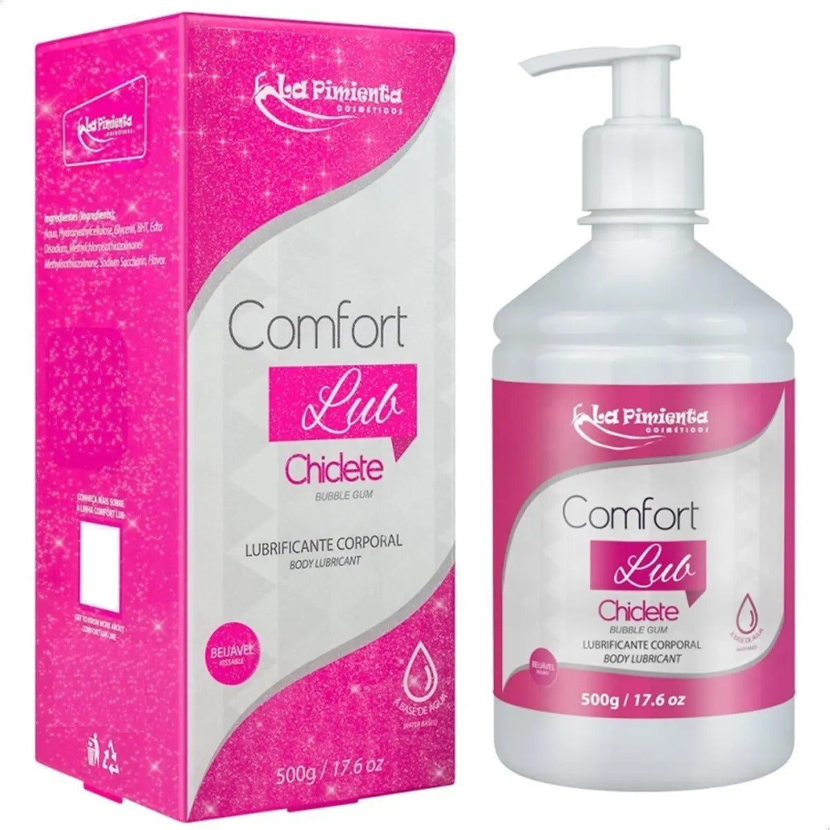 Neutral lubricant bottle for couples, 500g, with bubblegum flavor, designed for homem and mulher intimacy, by BuyBrazil.