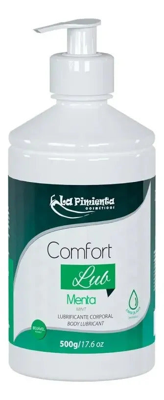 Mint-flavored 500g intimate lubricant from BuyBrazil, suitable for oral, anal, and vaginal use, shown in the image.