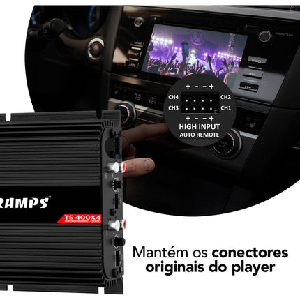 Taramps TS400X4 Black Amplifier Module 400 Watts RMS Digital  4 Channels 2 Ohms Stereo Audio Wire and RCA Input Power for Car Motorcycle Truck Automotive Sound