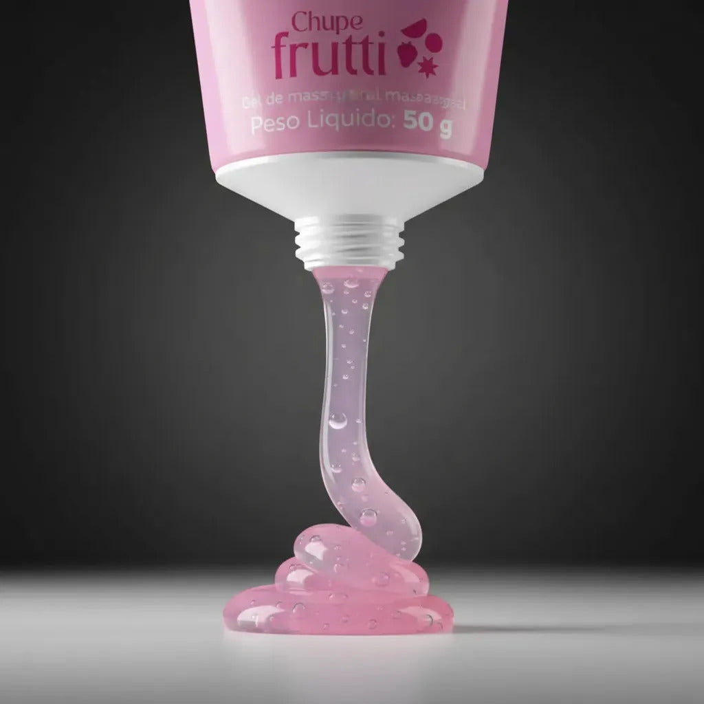 K-med Preliminares lubricant by Cimed in Tutti Frutti flavor, 50g, shown in a close-up of the tube with colorful packaging.