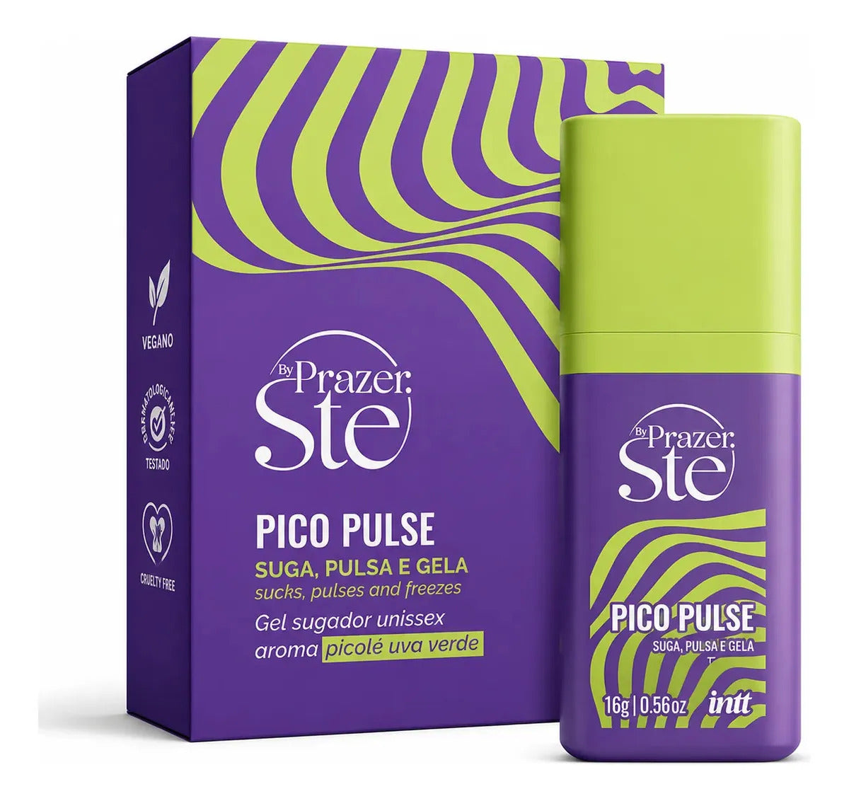 Picolé de uva verde líquido Pico Pulse Gel Intt com embalagem azul e sabor refrescante, vendido por BuyBrazil