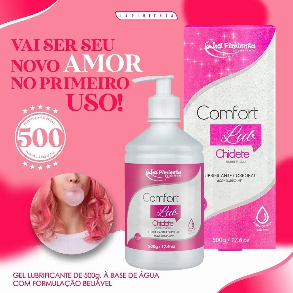 Neutral lubricant in 500g bottle by BuyBrazil, designed for couples and women, with a chiclete flavor for added comfort and pleasure.