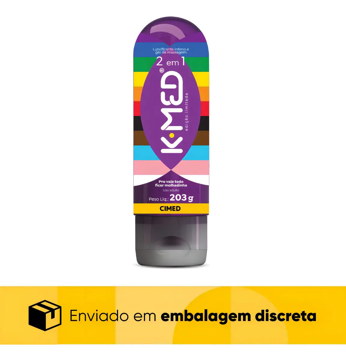 K-MED 2-in-1 inclusive personal lubricant bottle, 203g, with smooth, clear lubricant for intimate use.
