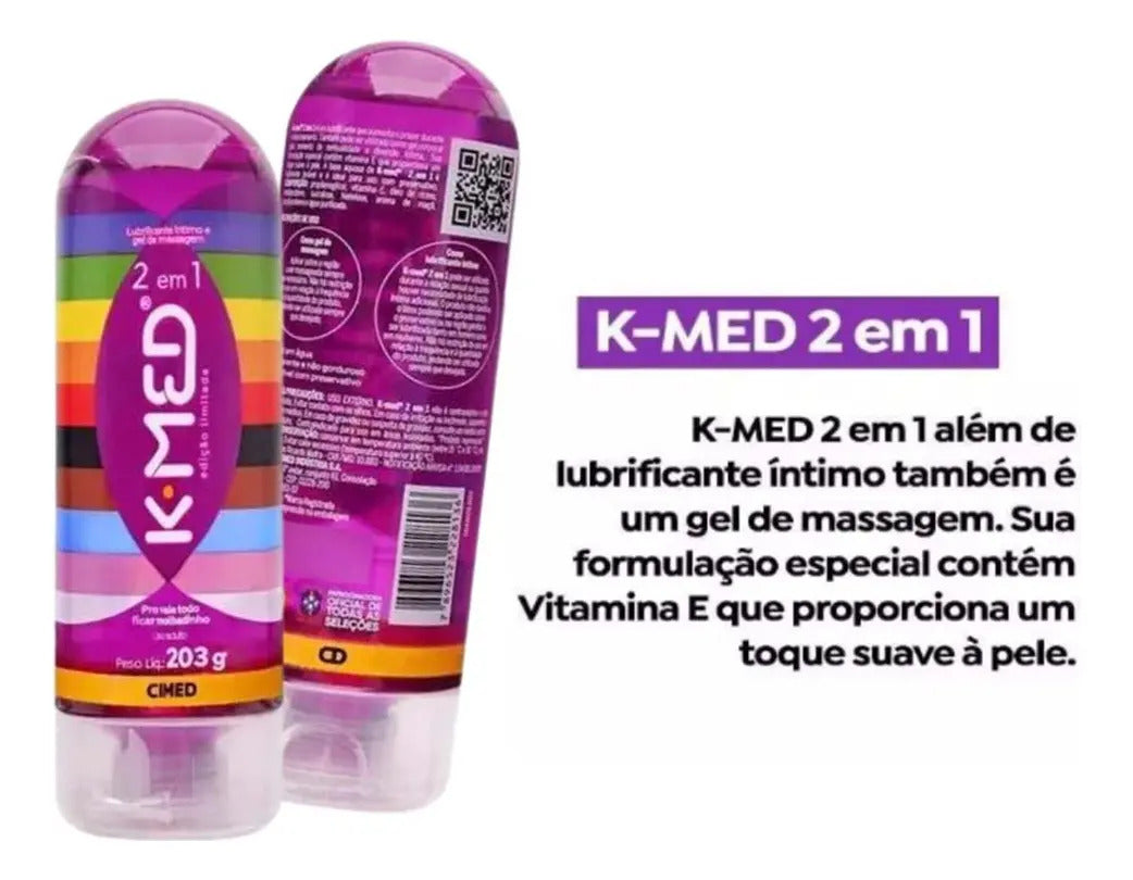 K-Med 2-in-1 Inclusive Intimate Personal Lubricant in 203g bottle, smooth and water-based for comfort and sensitivity.