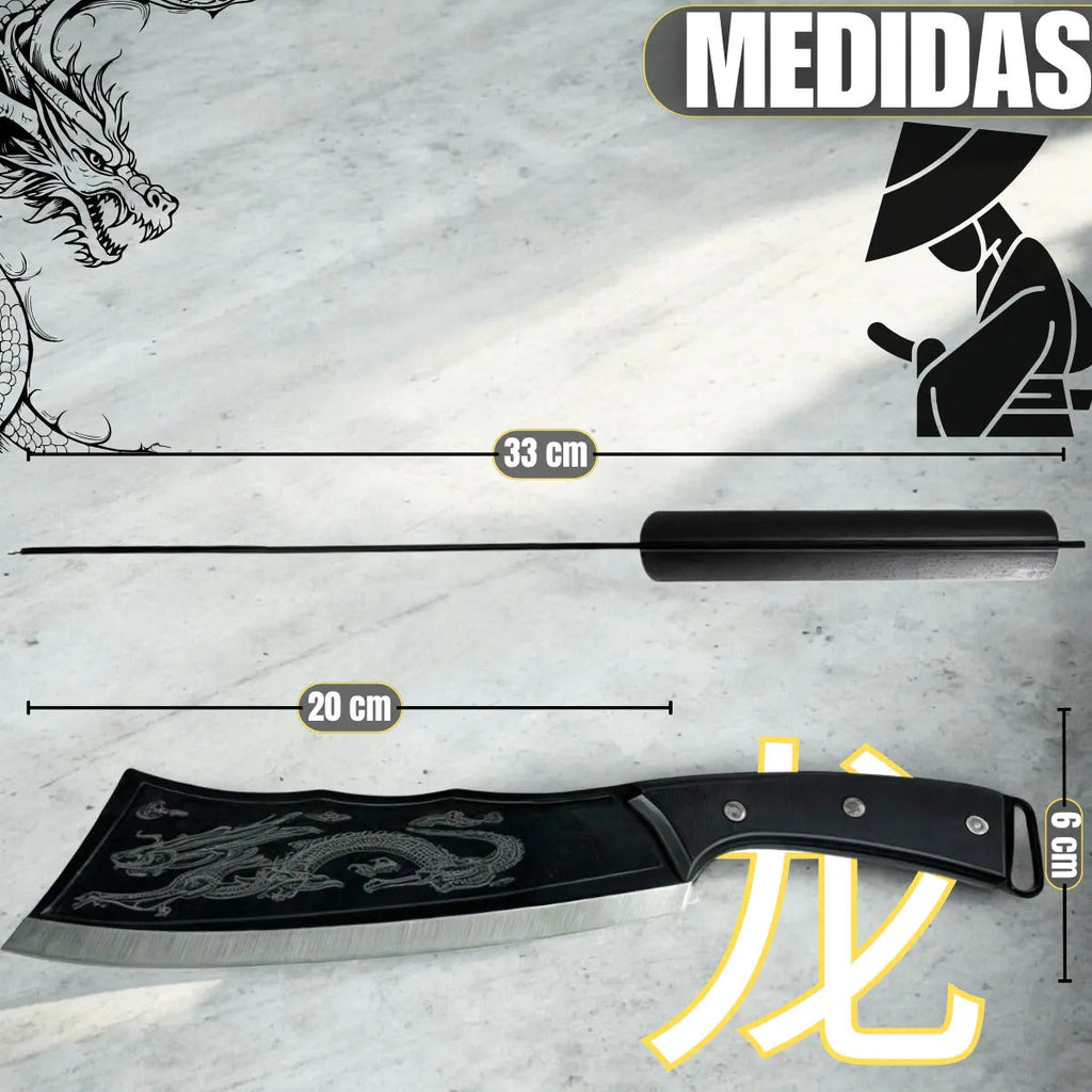 Faca Cutelo Dragão Artesanal Luxo Full Tang Rústica Ultra Afiada Aço Inox Com Bainha Churrasco Pesca Cozinha Carne Sushiman Cutelaria Coleção 12 Polegadas