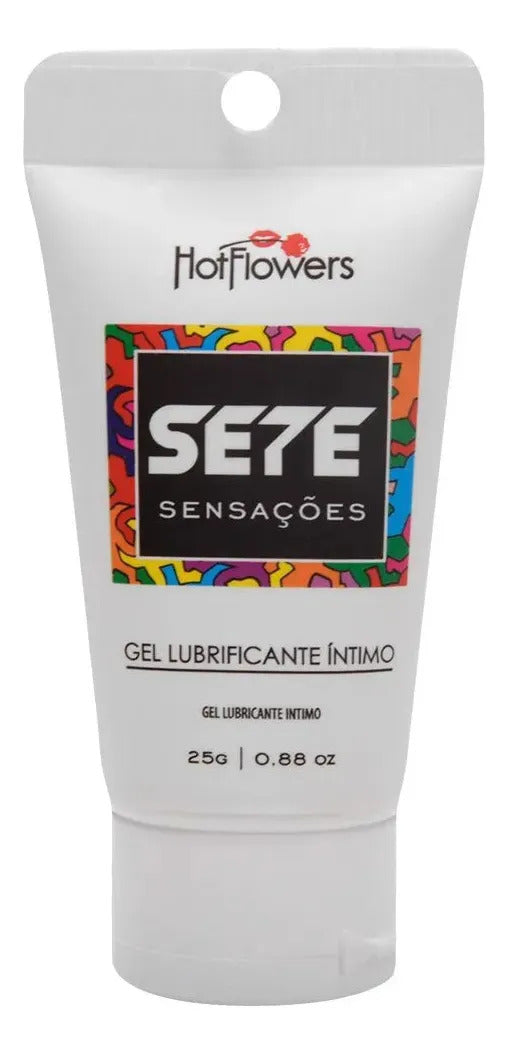 Sete Sensações Hot Flowers Gel Anestésico Lubricant by BuyBrazil, featuring a colorful floral packaging and smooth gel texture.
