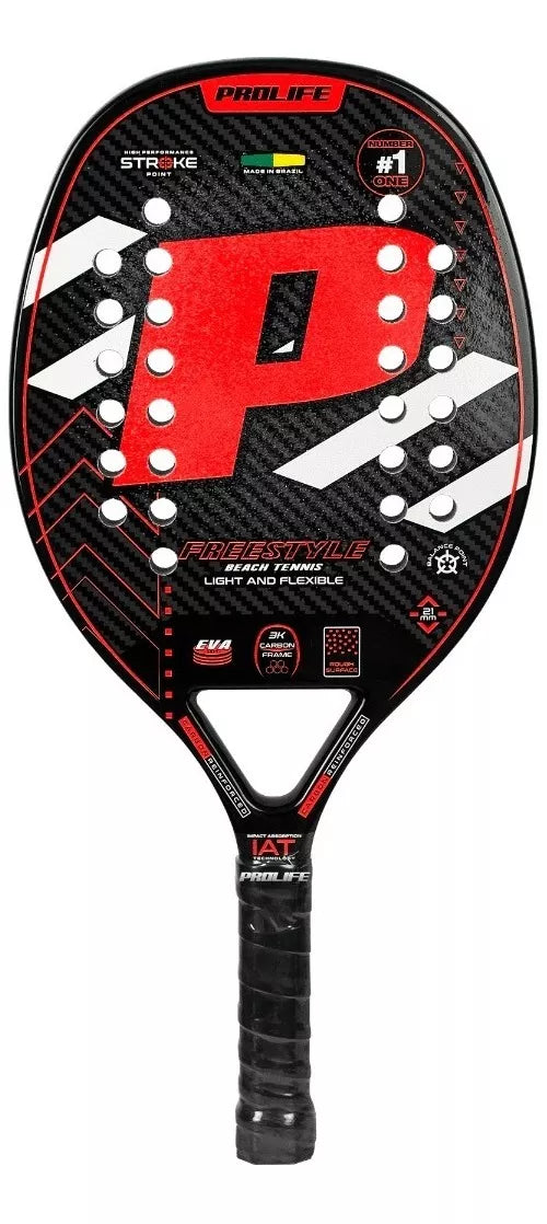 Beach Tennis Freestyle Racket 3k Carbon Original Prolife Red