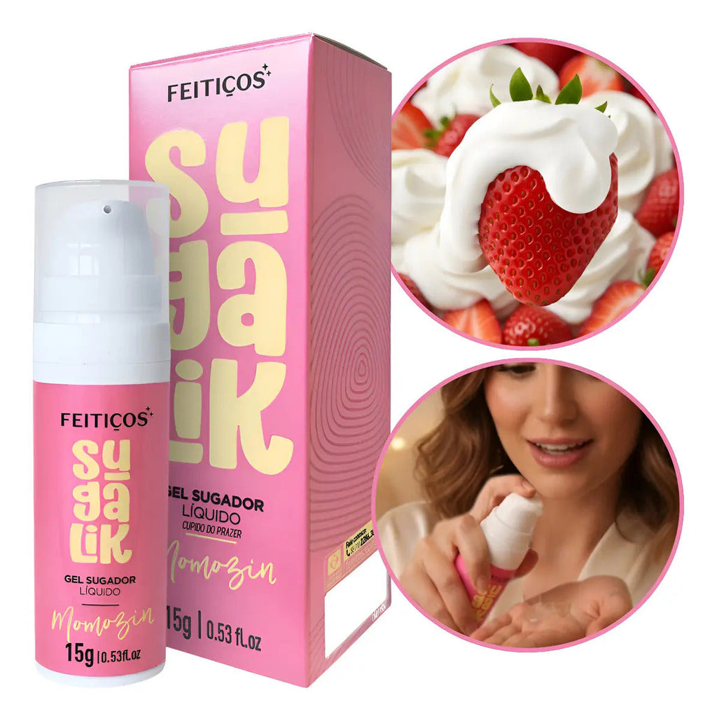 Sugalik Momozin Strawberry whipped cream gel in 15g, intimate sensory gel with strawberry flavor, packaging with pink and white design.
