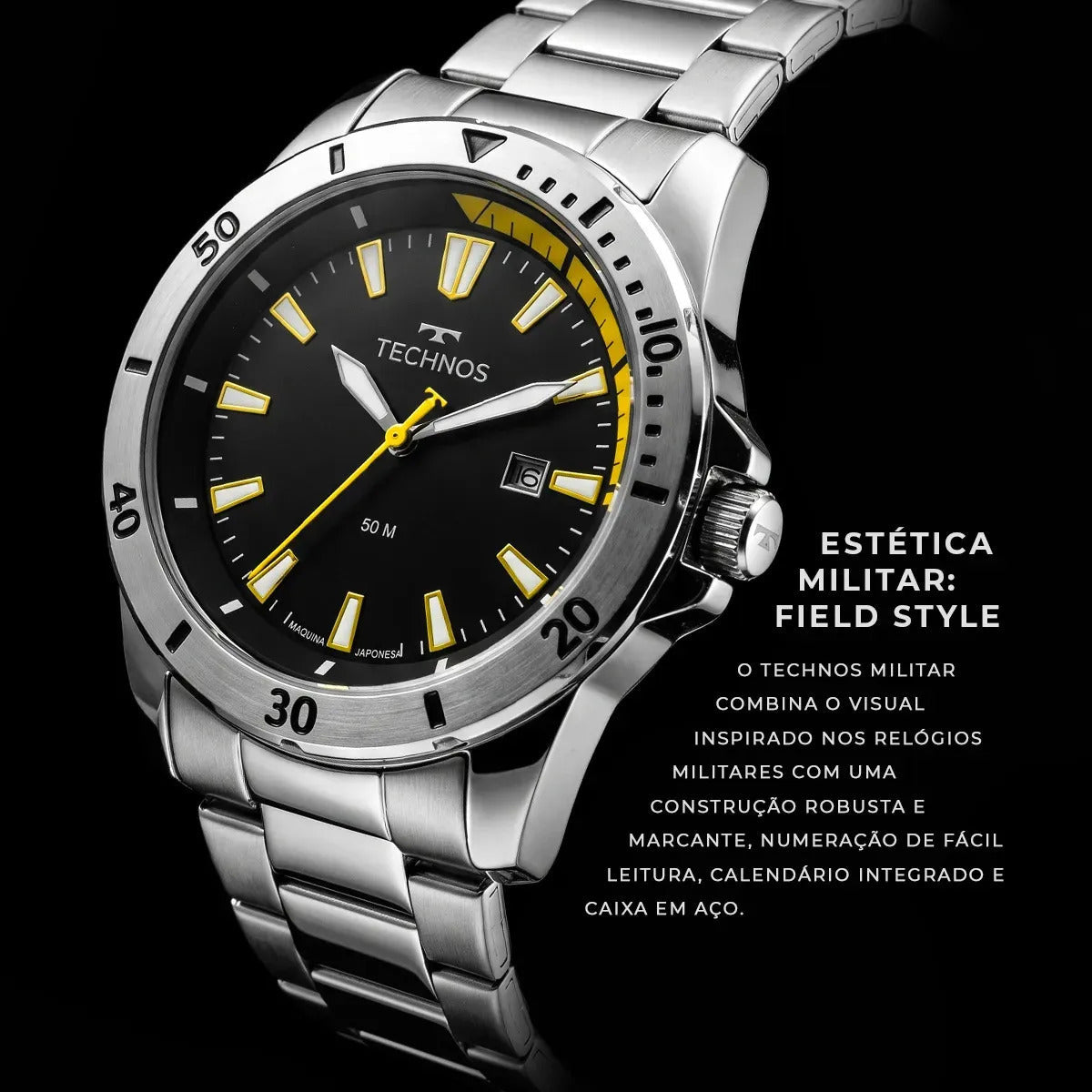 Relógio Technos Masculino Militar Prata A Prova D´água 2115NAQ/1P