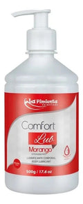 BuyBrazil Gel Comfort Lub Aroma Morango, water-based 500g, with strawberry scent, smooth and soothing personal lubricant.