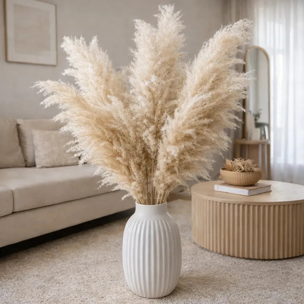 Kit 10 Capim Dos Pampas Natural Grande Dourado Decor Boho Casa Duque