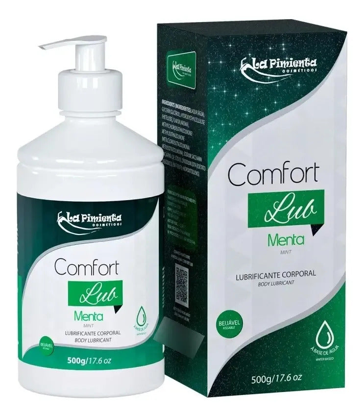 Mint-flavored intimate lubricant bottle from BuyBrazil, 500g for oral, anal, and vaginal use with refreshing mint scent.
