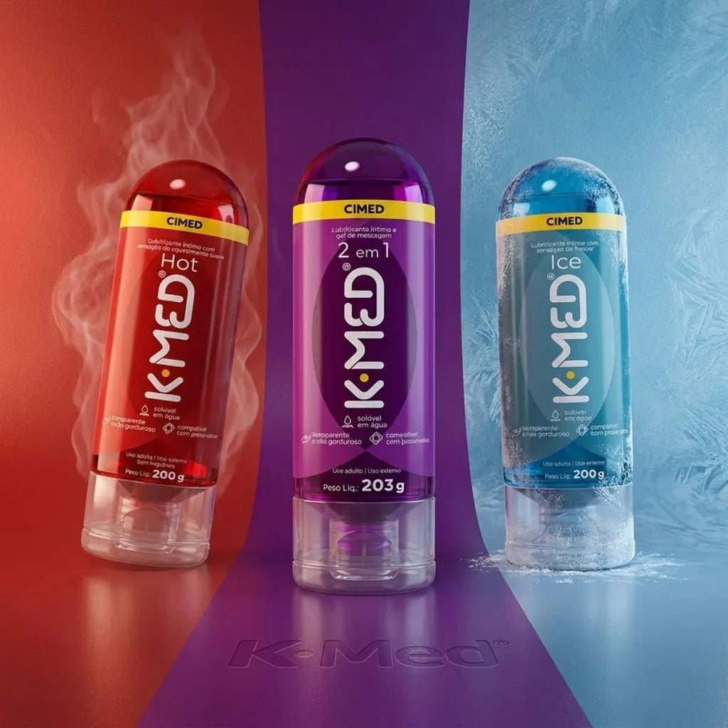 K-Med Personal Lubricant Kit with neutral, hot, and ice lubricants in three 200g bottles for versatile use.