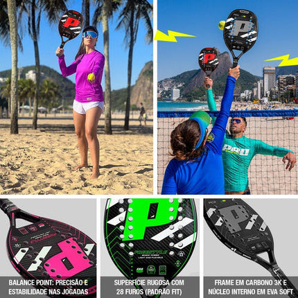 Beach Tennis Freestyle Racket 3k Carbon Original Prolife Red