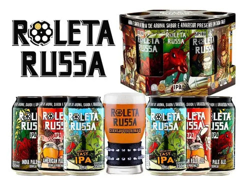Kit Presente Cerveja Artesanal Roleta Russa Copo Pulseira
