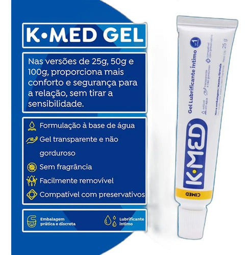 K-Med water-based intimate lubricant gel, 12 packs of 50g each, for personal use, showing 12 individual gel containers.