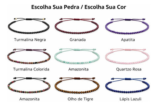 Pulseira Pedra Natural Ajustável Facetada 2mm Escolha