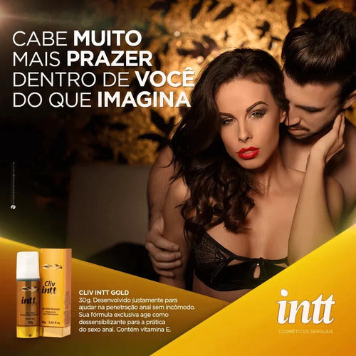 Intt Cliv Gold Extra Strength Anal Desensitizing Gel 30g by Intt Cosméticos, featuring neutral flavor and smooth gel texture.