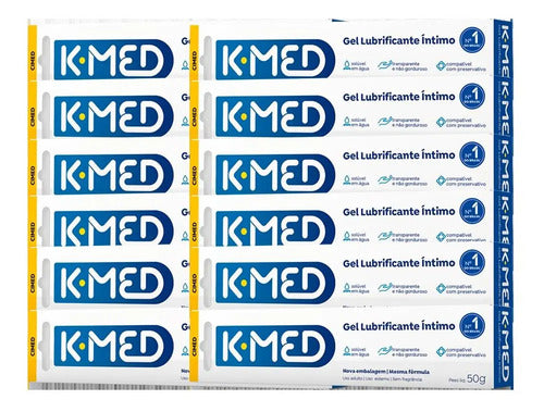 K-MED Water-Based Intimate Gel personal lubricant multipack with 12 tubes of 50g each, ideal for sensitive skin and comfortable use.