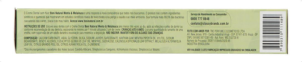 Boni Natural Mint and Melaleuca Toothpaste 90g - BuyBrazil