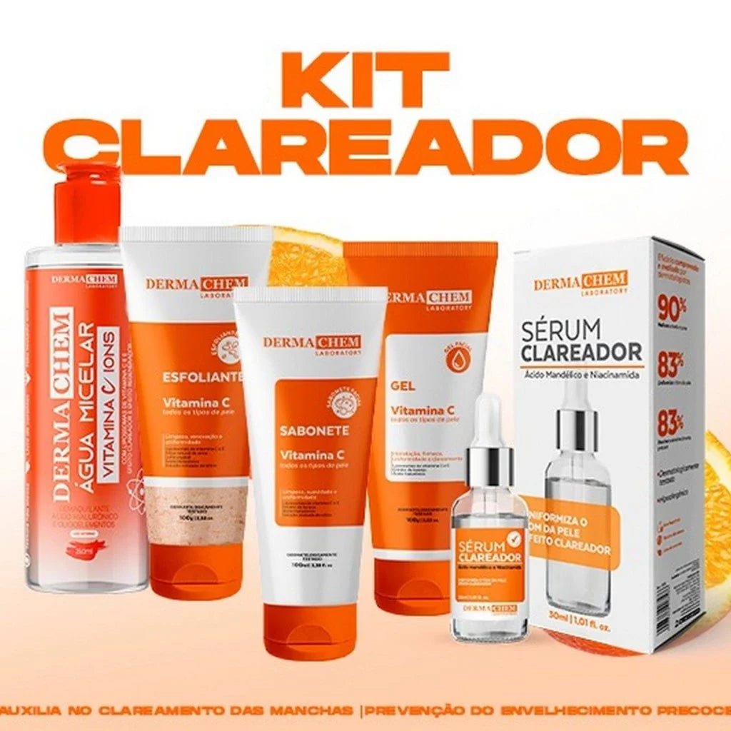 🍊 Kit Skincare Vitamina C Dermacrem – Clareador, Anti-idade & Anti-manchas ✨