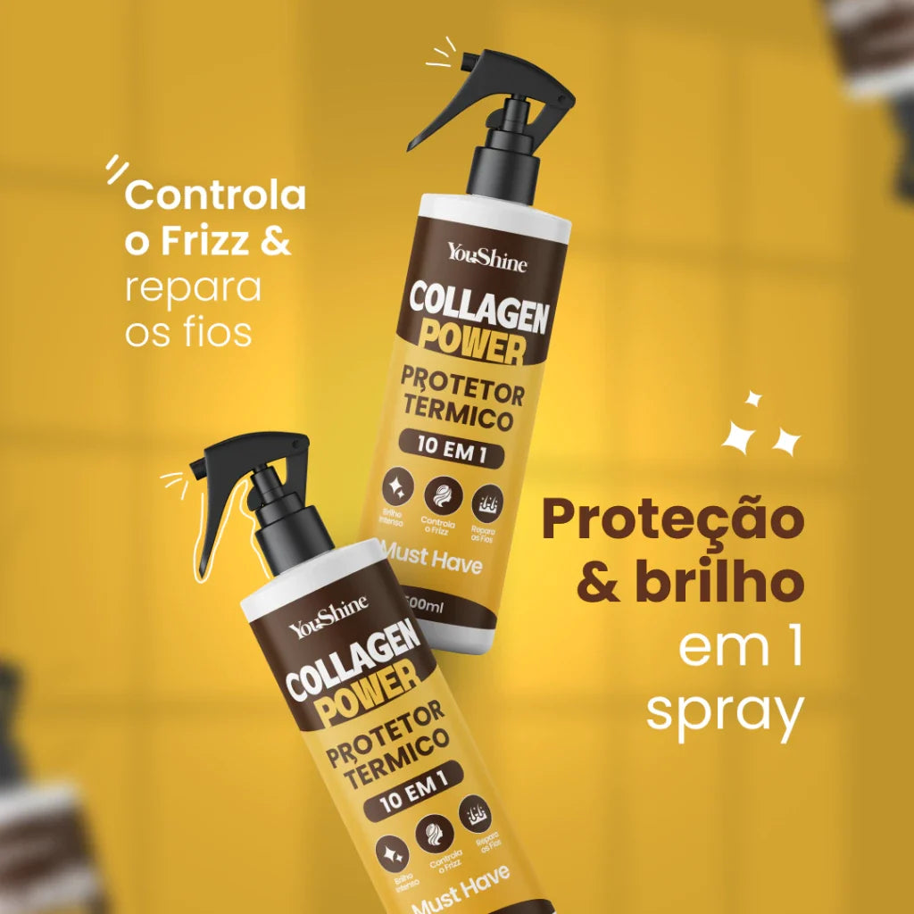 Protetor Termico Collagen Power 10 em 1 Spray YouShine Defrizante Capilar Finalizador 500mL