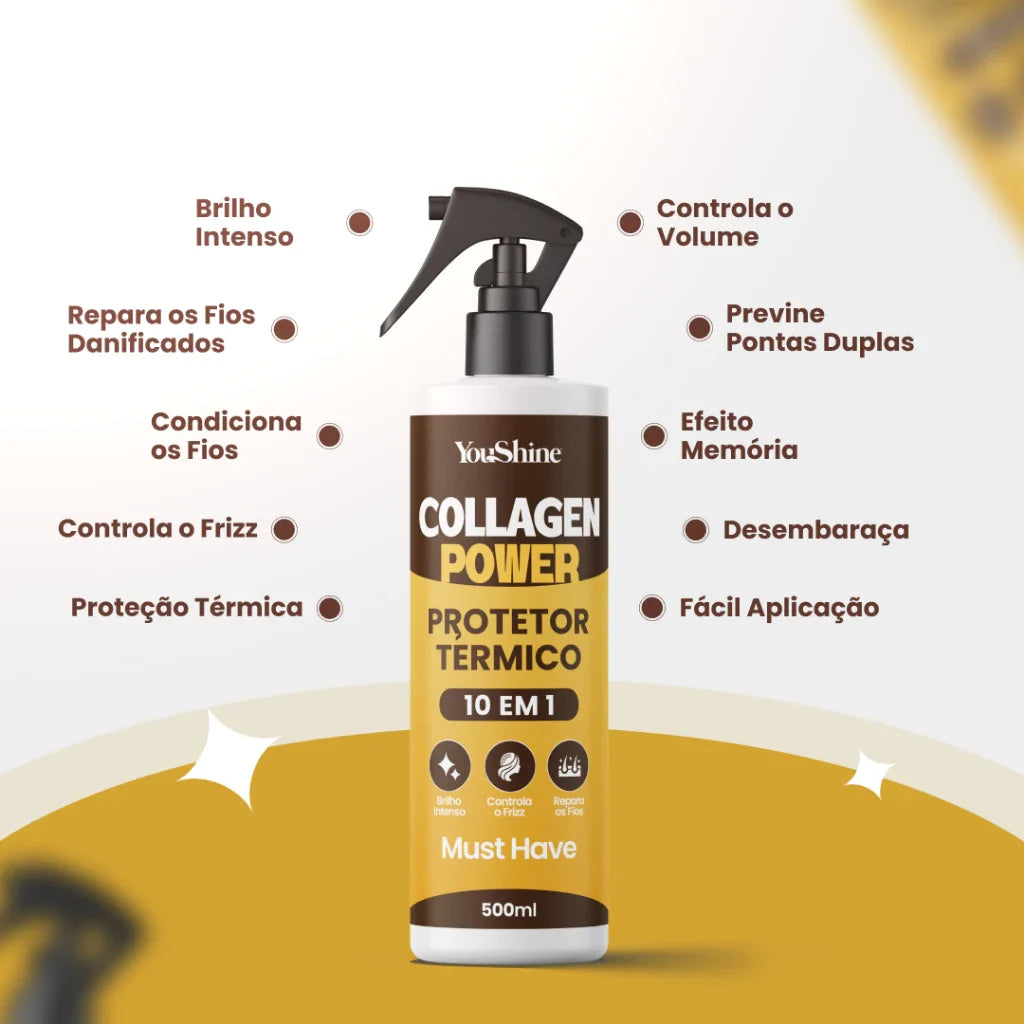 Protetor Termico Collagen Power 10 em 1 Spray YouShine Defrizante Capilar Finalizador 500mL
