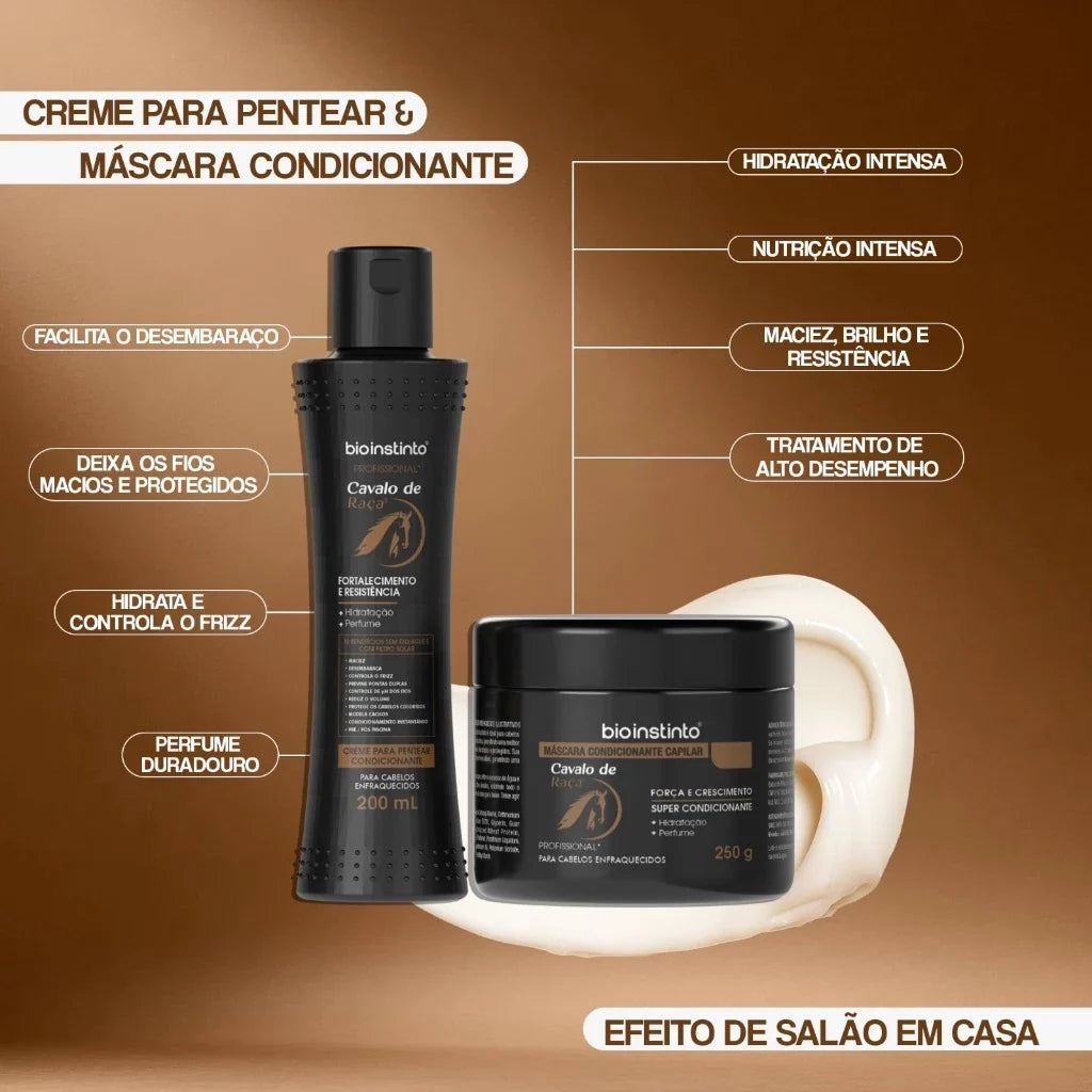 01 KIT CAVALO DE RAÇA 4 Itens Bio Instinto Força Anti queda e fortalecimento dos fios e crescimento