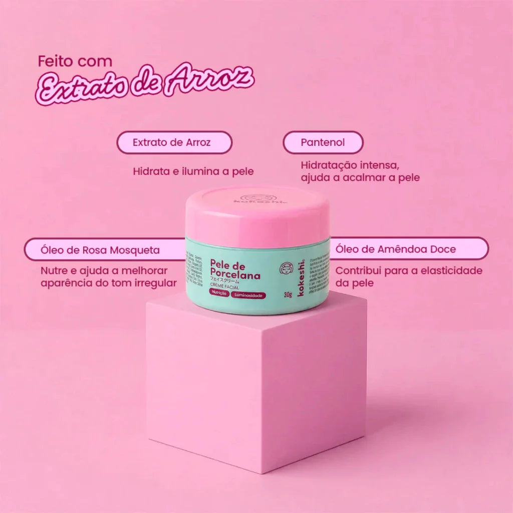 Hidratante Creme Facial Pele De Porcelana Kokeshi 30g Milagre do Arroz