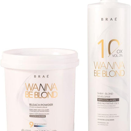 Brae Wanna Be Blond Bleach Powder 500g/17.6 oz and OX Vol 900ml/30.43 fl.oz. - BuyBrazil