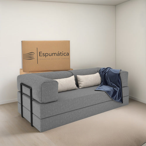 Foam Sofa Bed in Box 2 Seats Boucle Retractable Modular - BuyBrazil