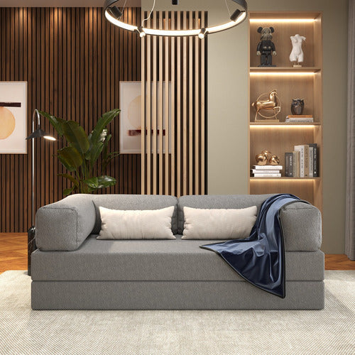 Foam Sofa Bed in Box 2 Seats Boucle Retractable Modular - BuyBrazil