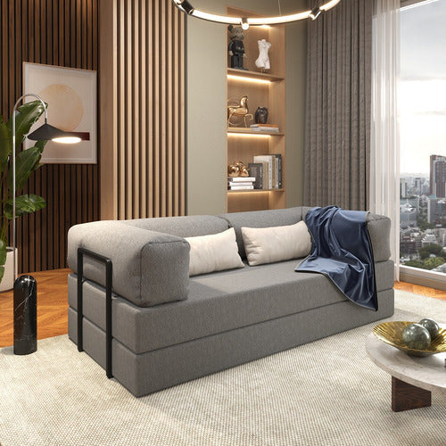 Foam Sofa Bed in Box 2 Seats Boucle Retractable Modular - BuyBrazil