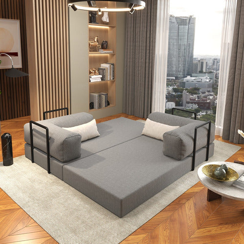 Foam Sofa Bed in Box 2 Seats Boucle Retractable Modular - BuyBrazil