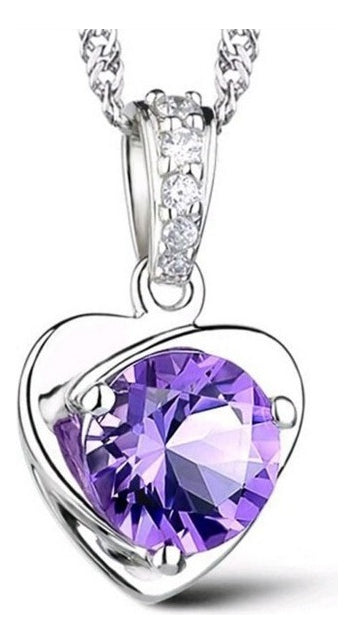 Women's Silver Plated Necklace with Amethyst Purple Stone + Silver Color Earrings - BuyBrazil