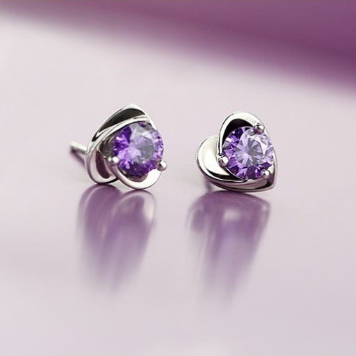 Women's Silver Plated Necklace with Amethyst Purple Stone + Silver Color Earrings - BuyBrazil