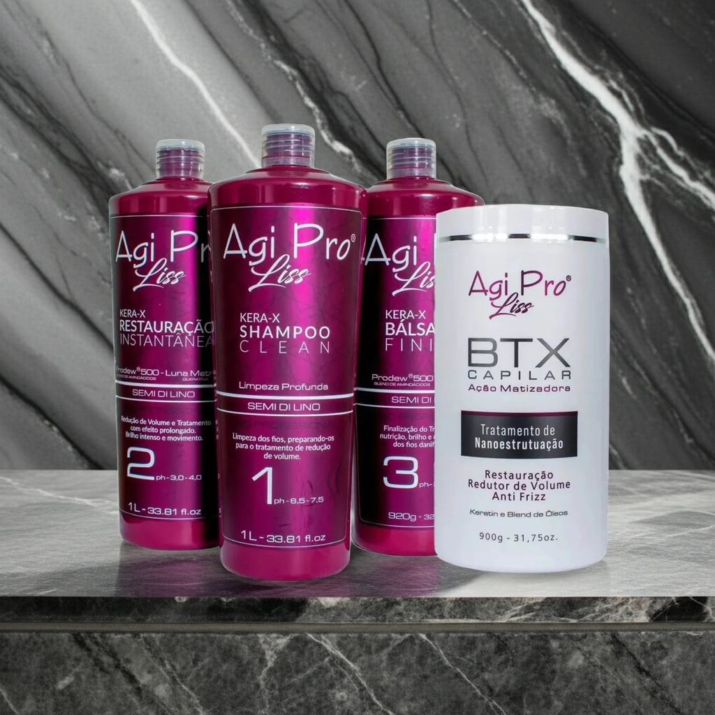 Agi Pro Liss Kera-X Semi Di Lino Prodew 500 3X1000ml/33.8 fl.oz. + Mask BTX Capilar 1Kg