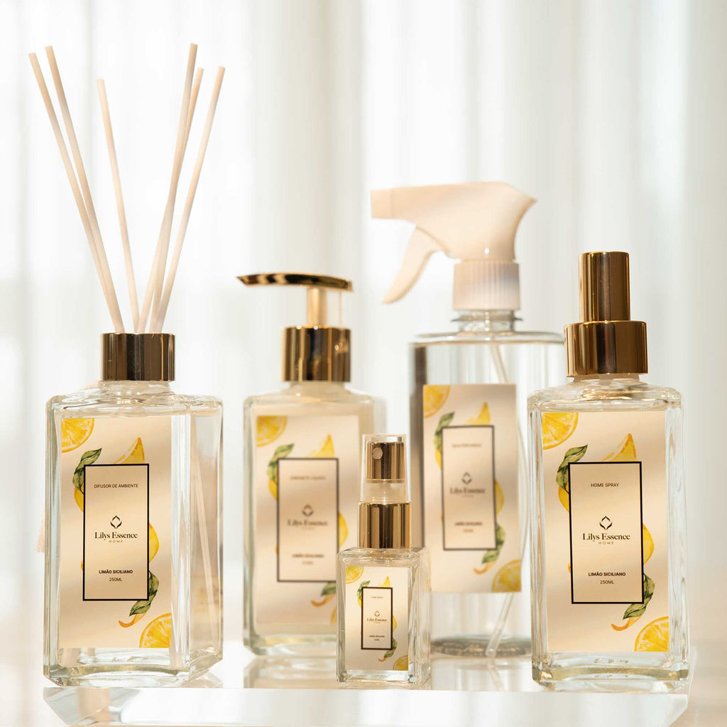 Lilys Essence Premium Kit Sicilian Lemon Diffuser | Home Spray | Soap | Scented Water | Mini Home Spray - BuyBrazil