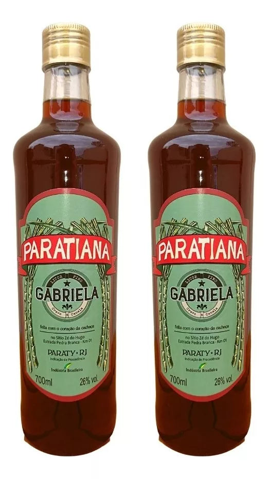 Gabriela Paratiana Cachaça liqueur bottle, 700ml, with label and distinctive packaging from the PARATIANA brand.