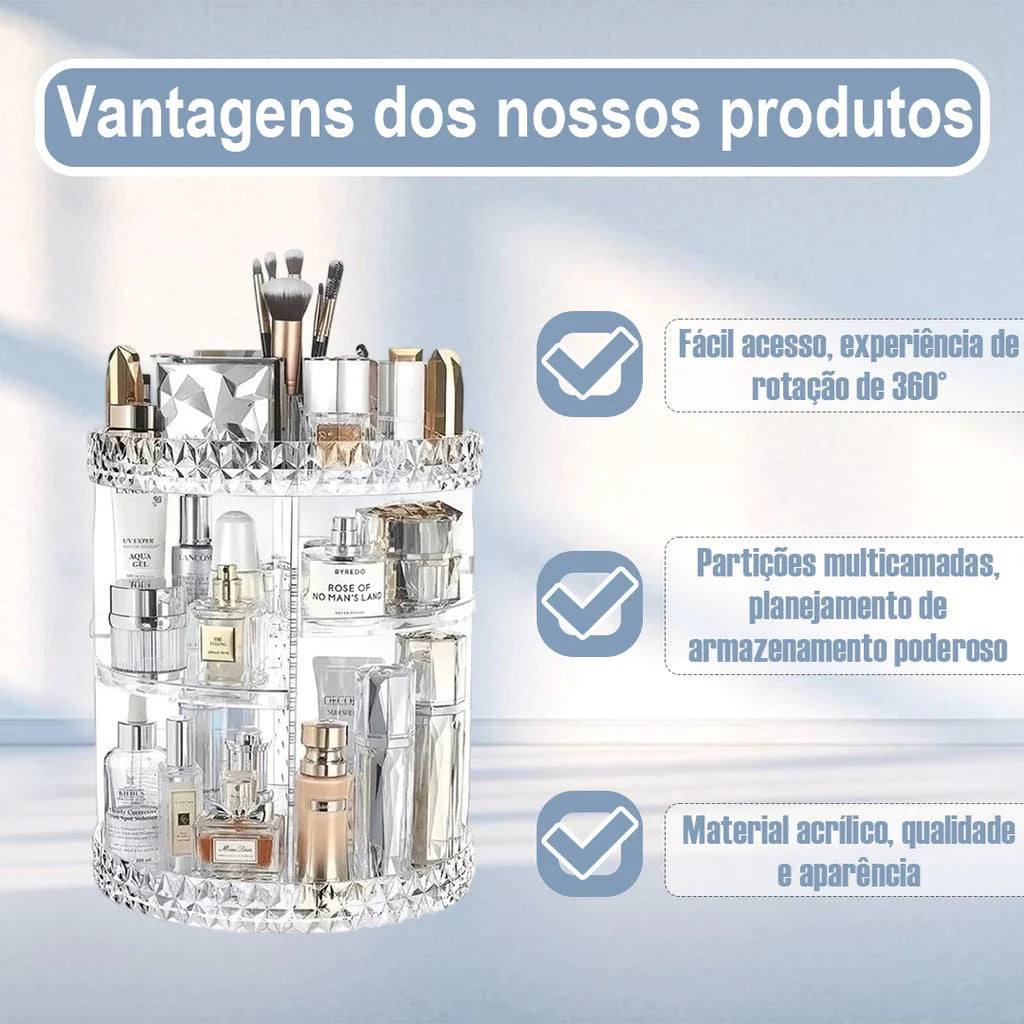 Organizador de maquiagem Giratório 360º Acrílico Suporte de Cosméticos