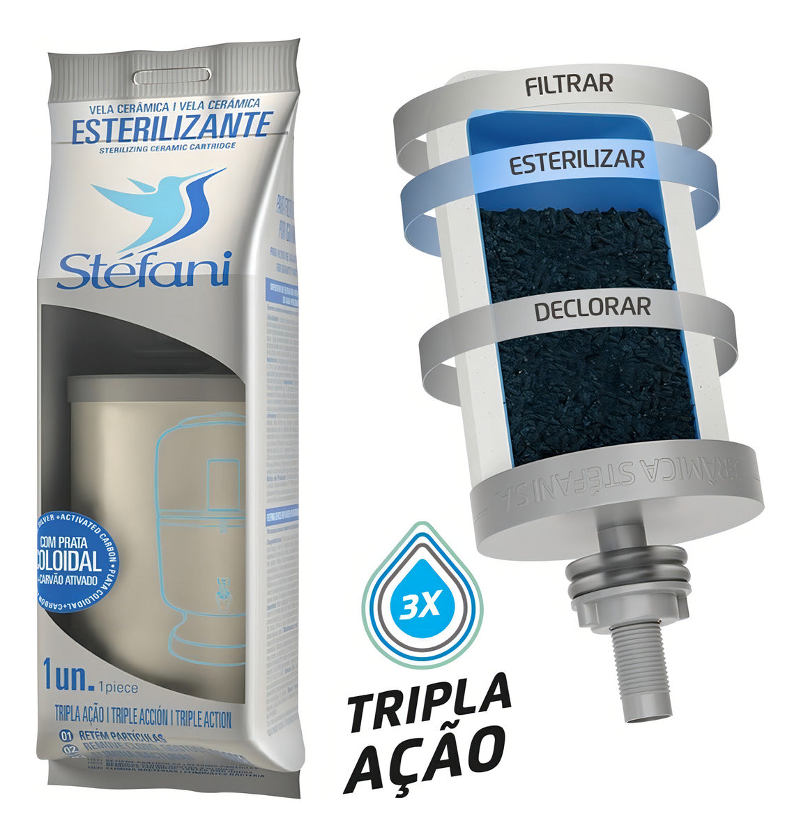4 Triple Action Stéfani Candles Charcoal Clay Filter São João - BuyBrazil